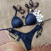 Bikini de tiras de color liso estilo vacaciones de ocio